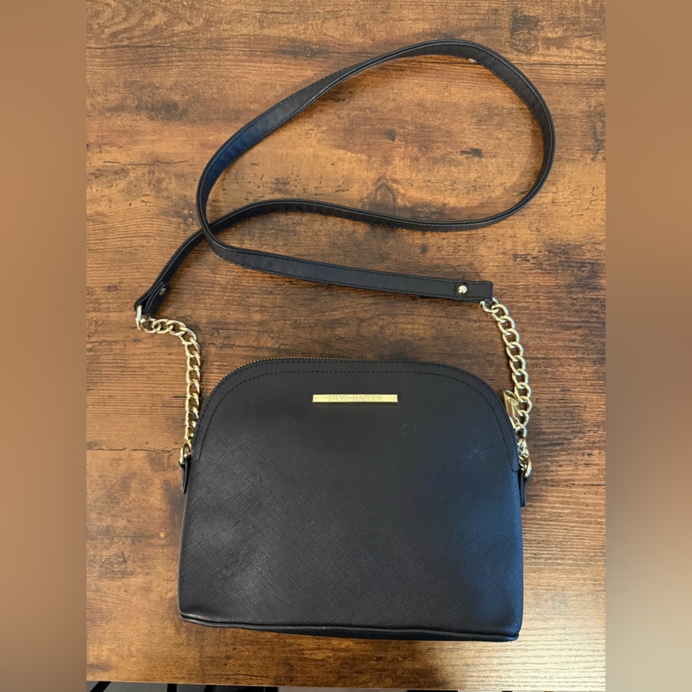 Steve Madden Black Crossbody with Gold Chain Detail